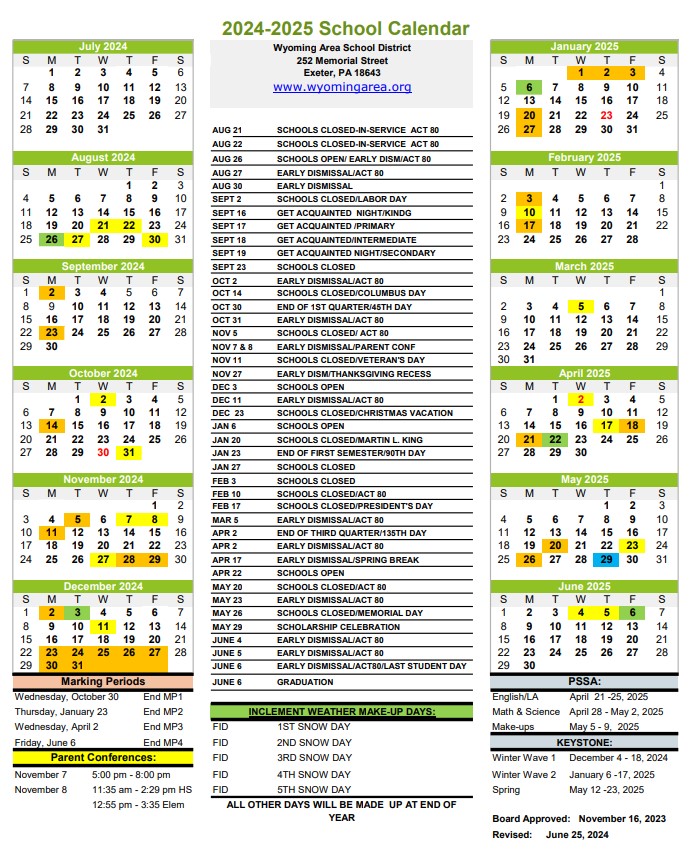 District Calendar 2024-2025