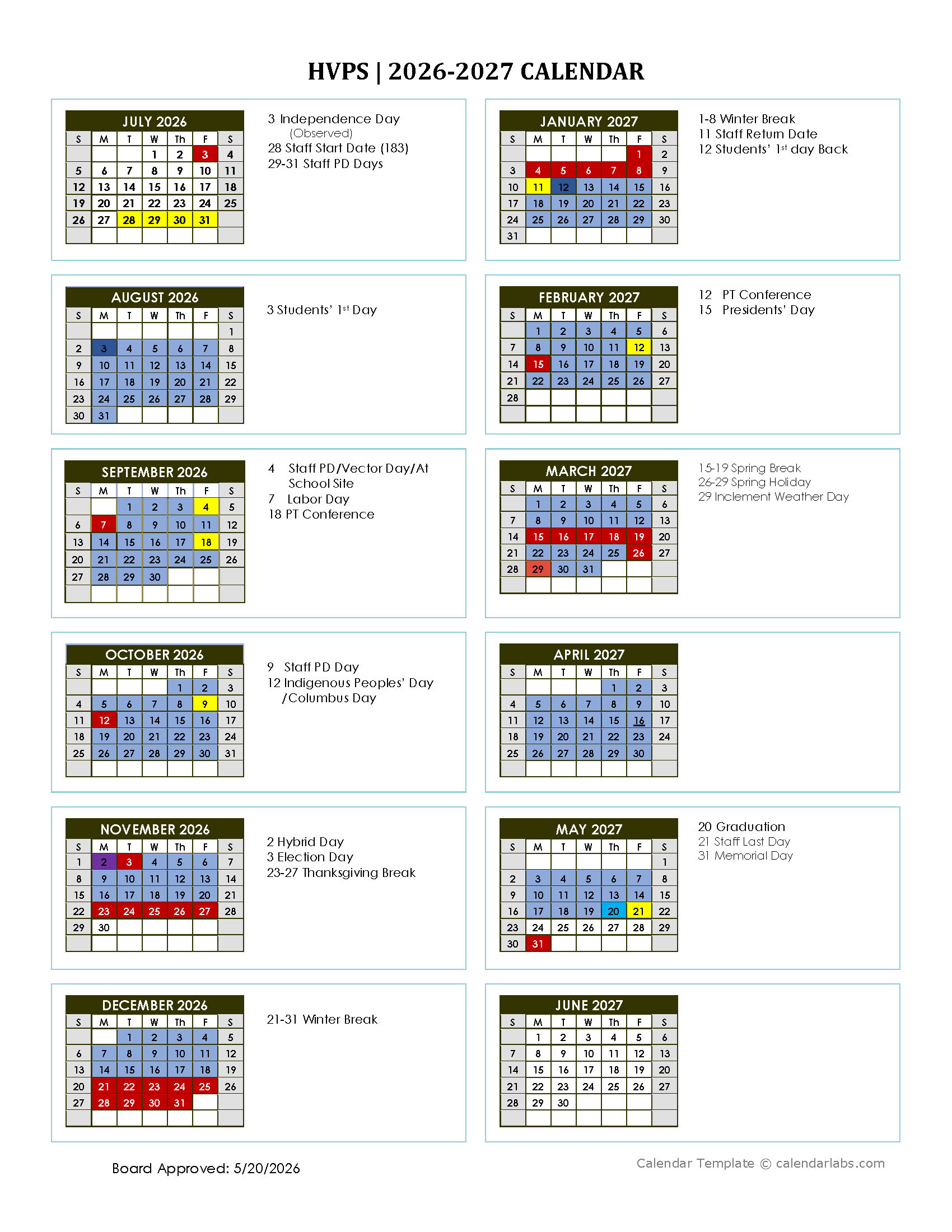 26-27 calendar HVPS district. 26-27 calendar HVPS district.