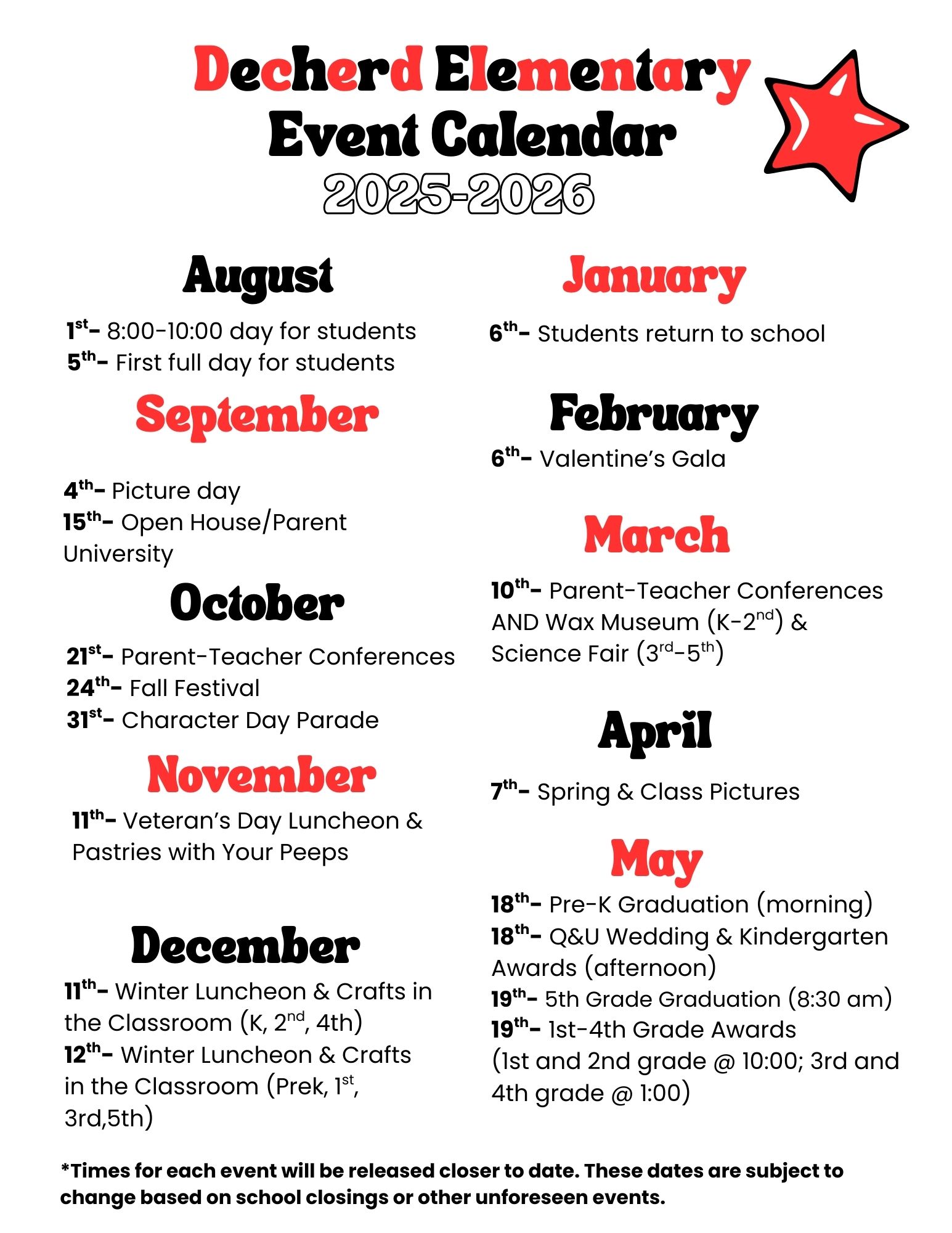 yearly event calendar