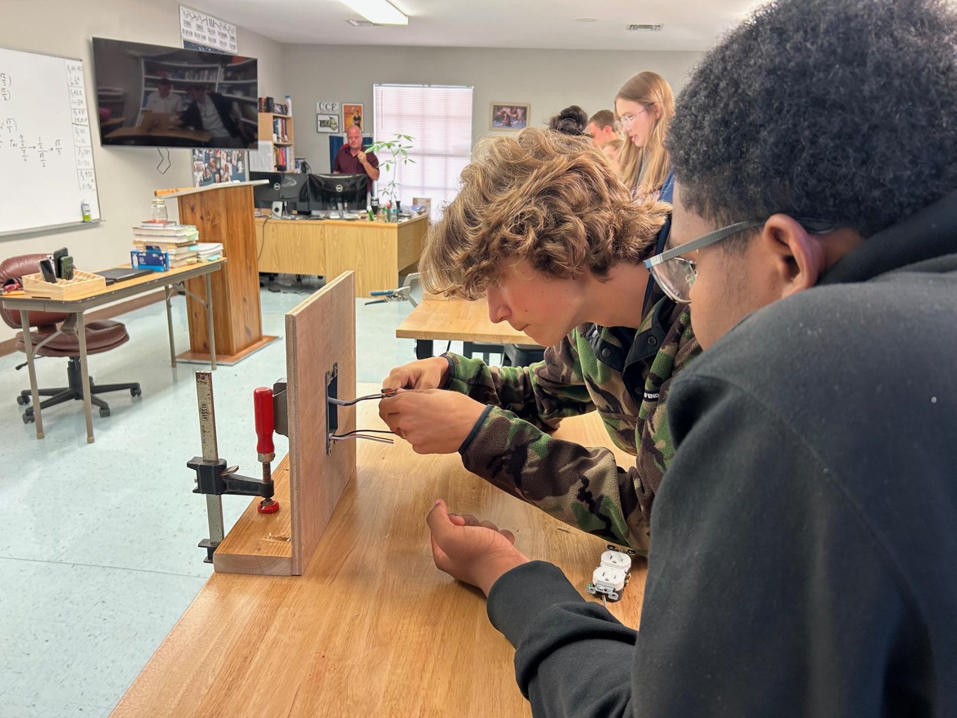 Students working on project in classroom 