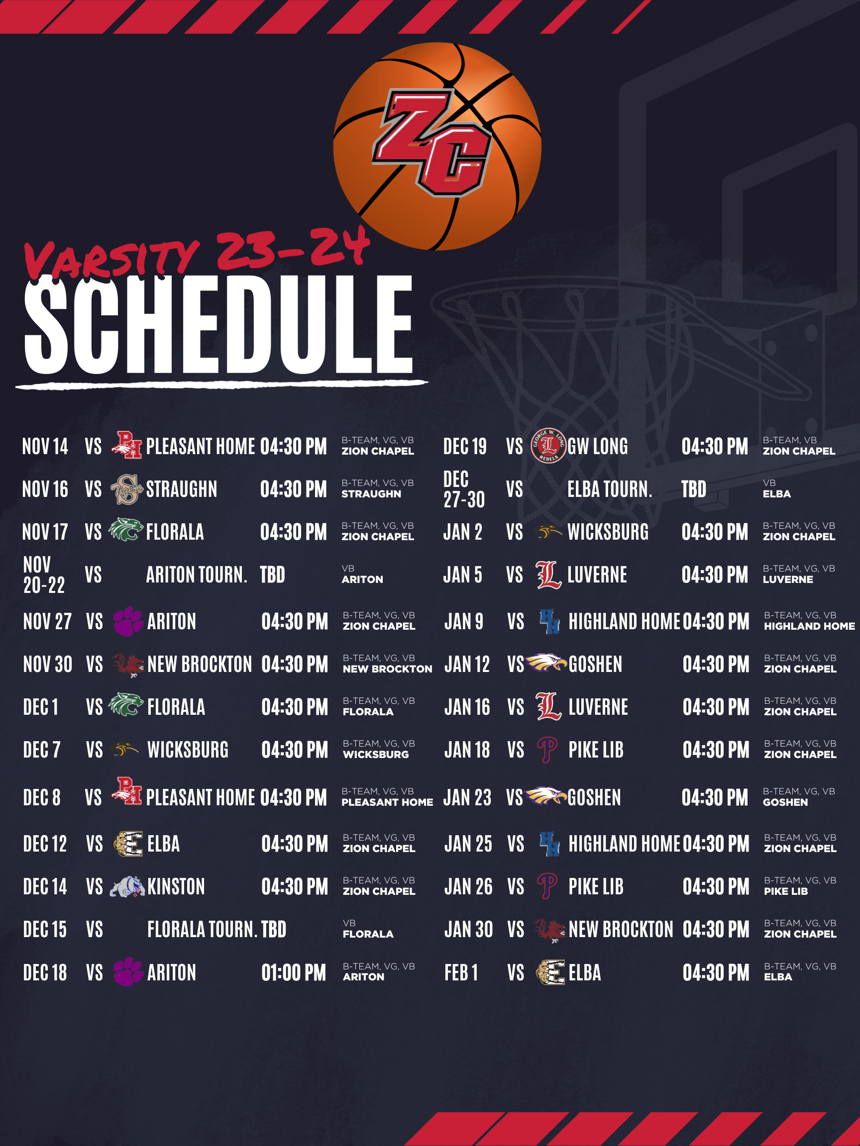 Varsity Basketball Schedule