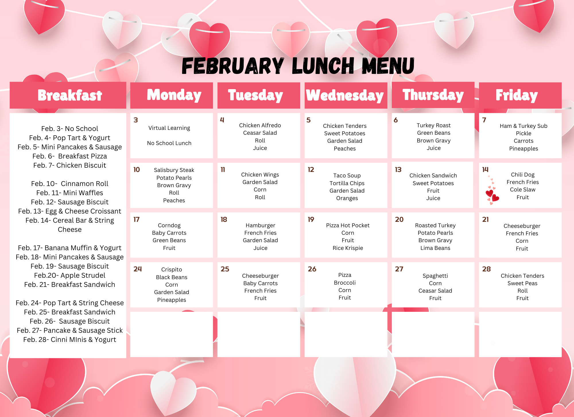 February Lunch Menu