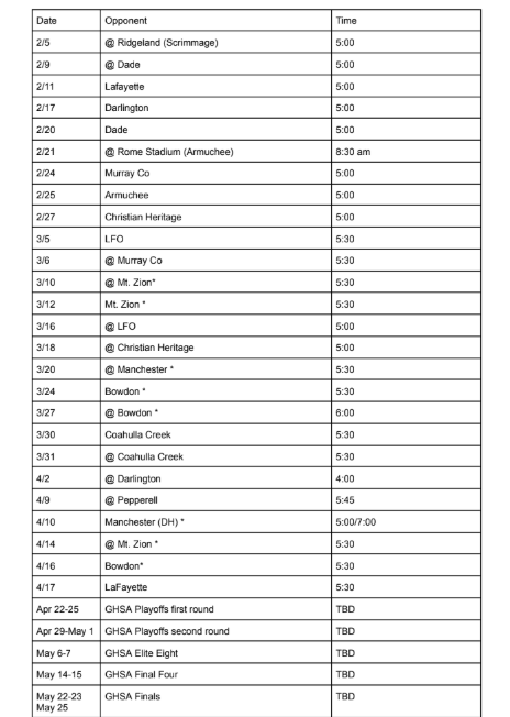 THS BASEBALL SCHEDULE