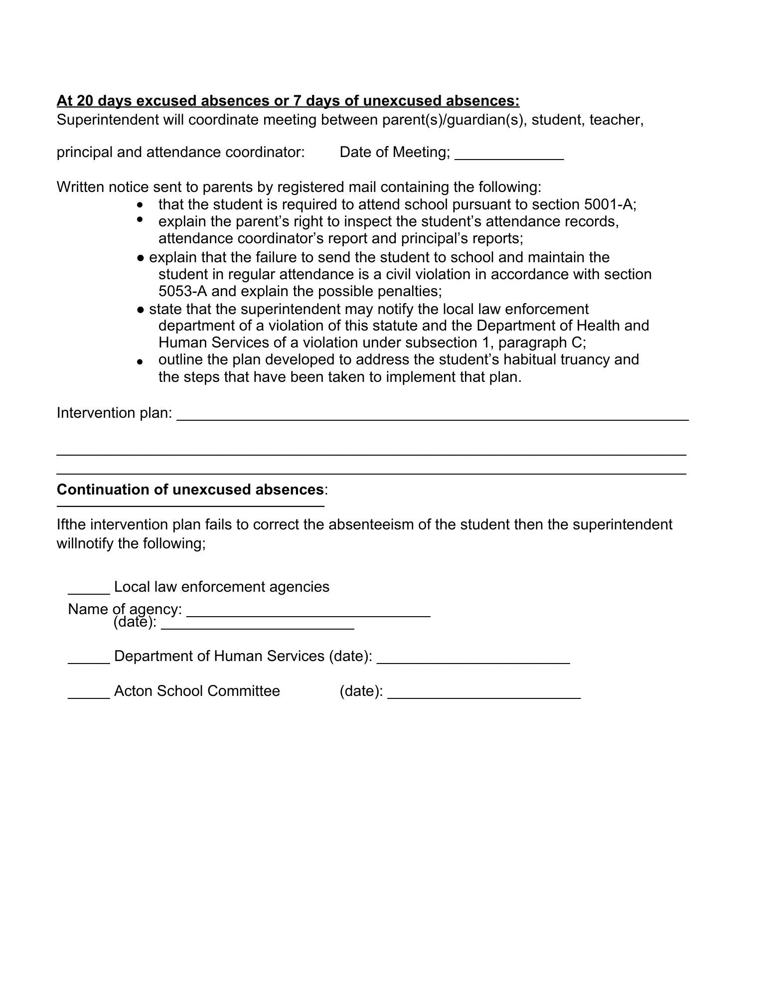 page two of absenteeism checklist