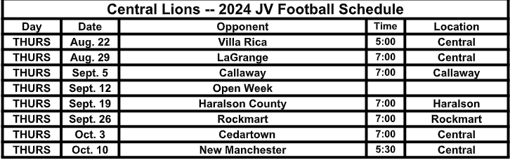 JV Football Schedule