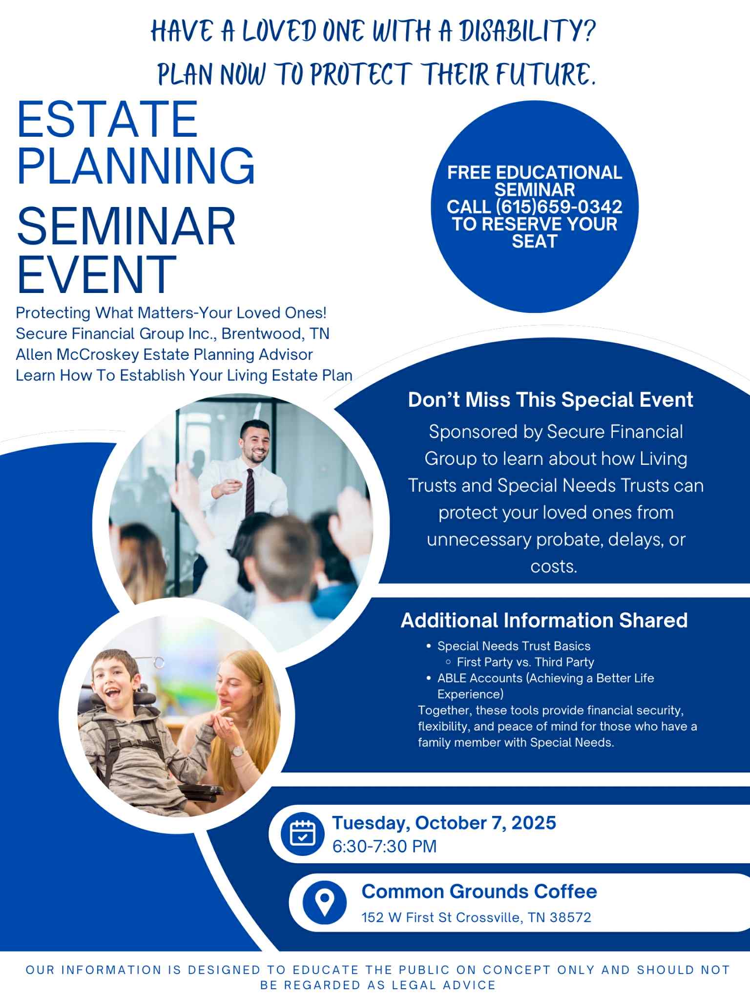 estate Planning and Seminar Flyer - Family member with Special Needs