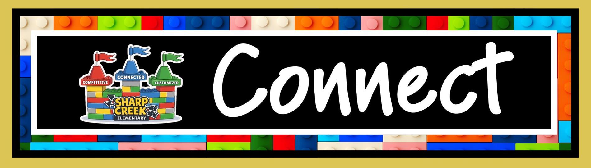 A Lego background with the word Connect ad our school logo