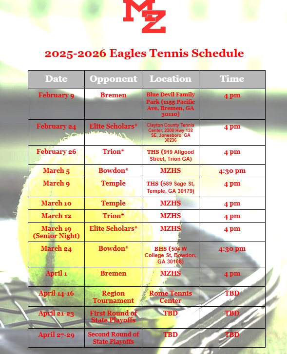 Tennis Schedule 2026