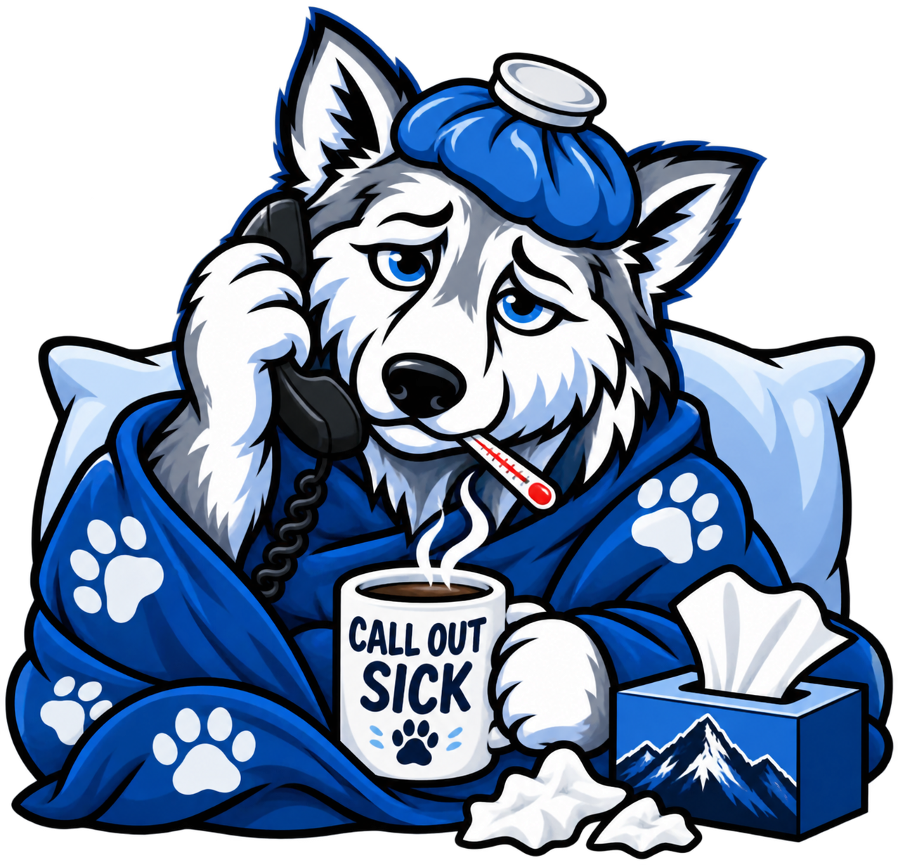 Cartoon wolf calling out sick