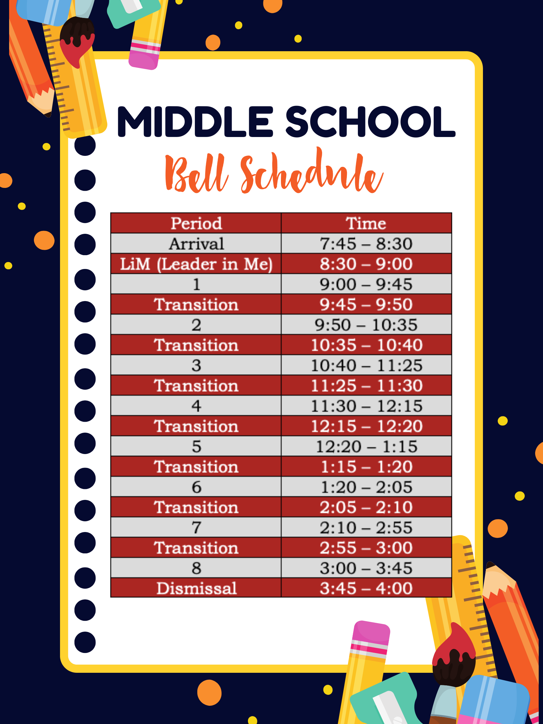 Middle School Bell Schedule