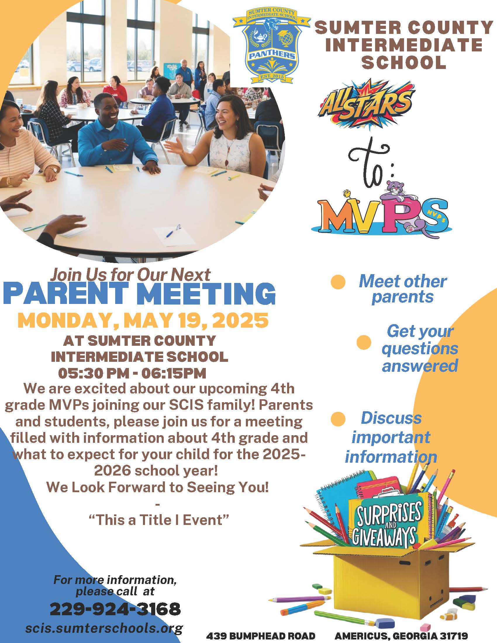 Upcoming 4th Graders Parent Meeting May 19th 