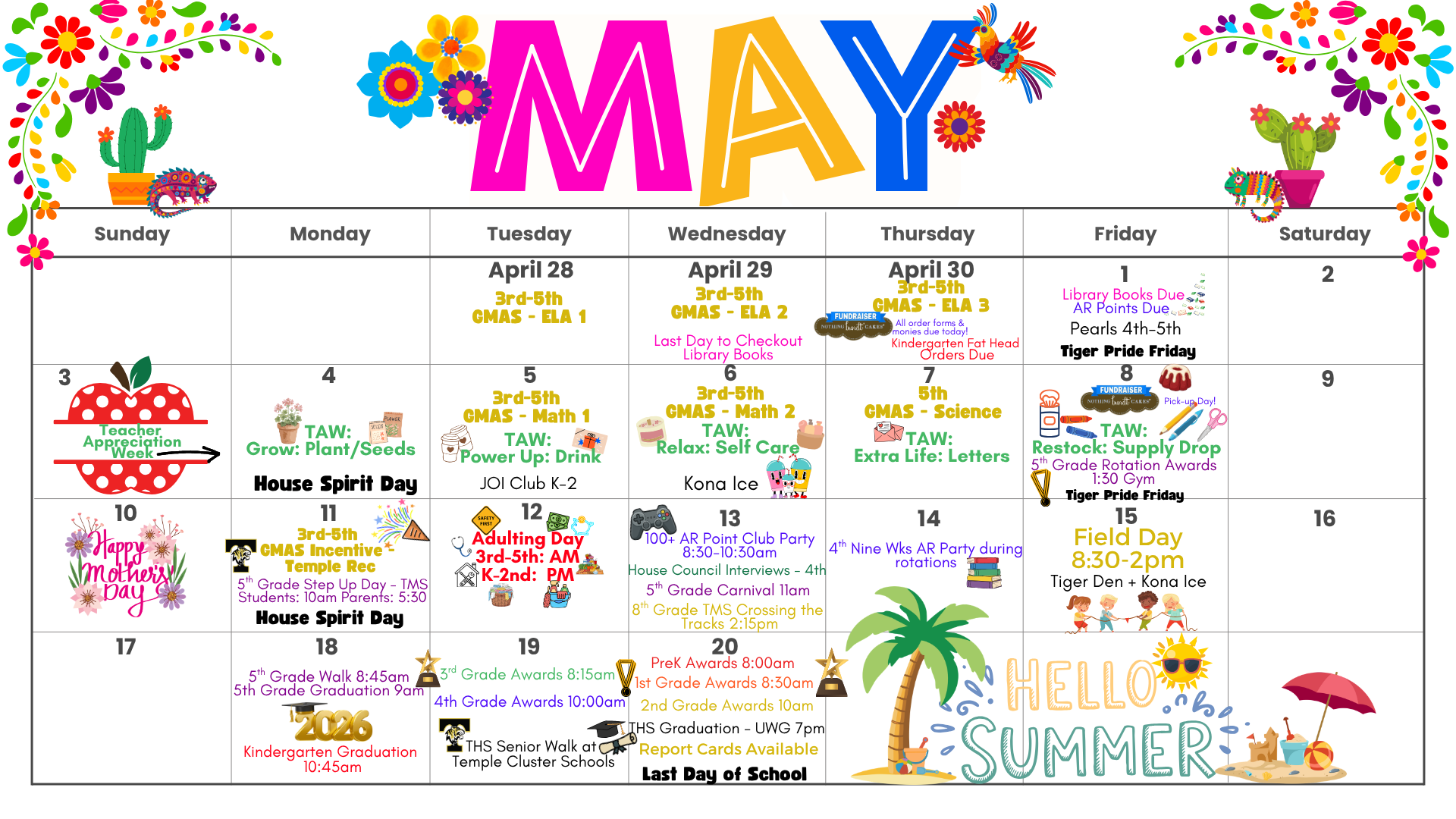 May Master Calendar Dates