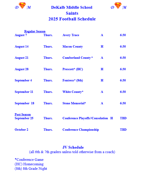 2025 DMS Football Schedule 2025 DMS Football Schedule