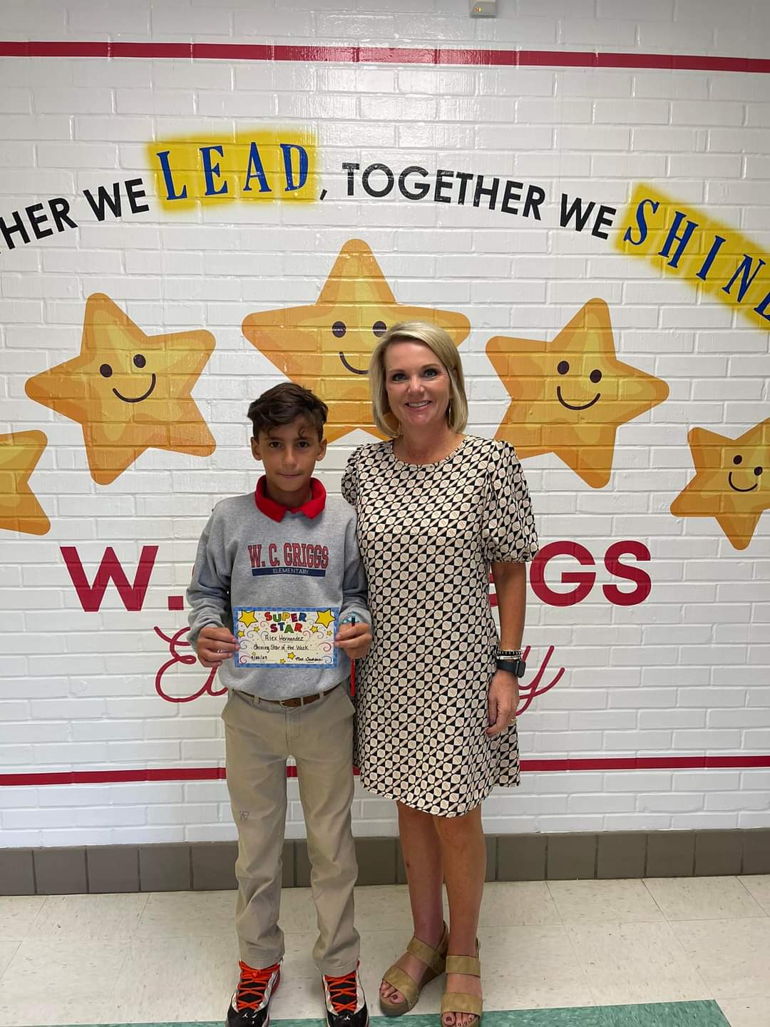 Pictured: Alex Hernandez and Mrs. Tashbin. Alex was selected as this week's (9/22/23) "Shining Star of the Week!"