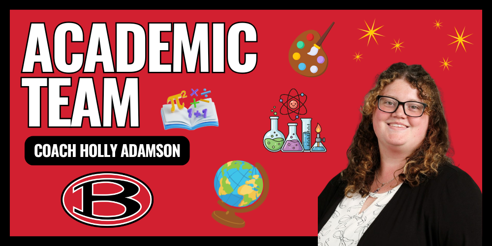 Academic Team Graphic with photo of Coach Holly Adamson