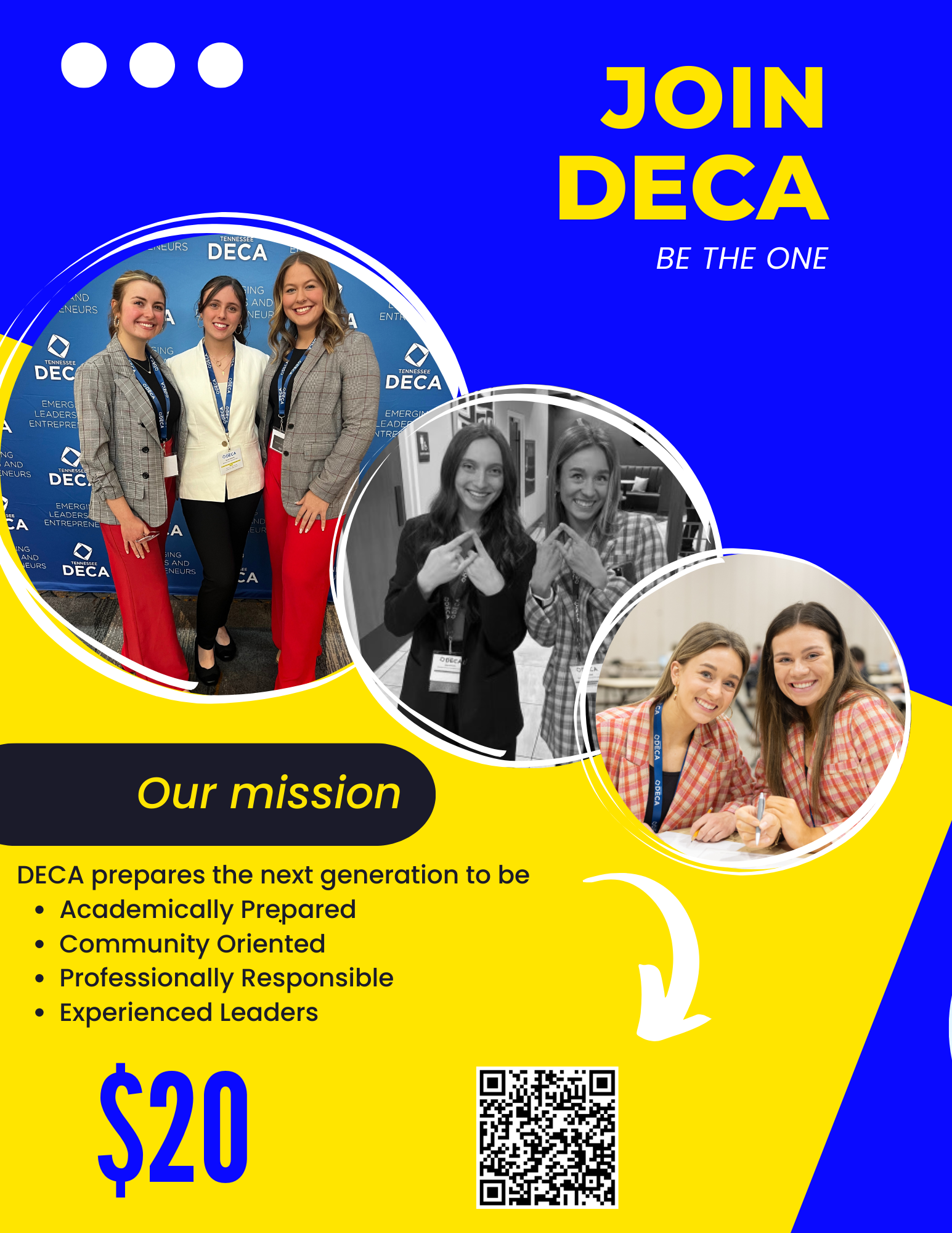 DECA Flyer Explaining what deca is and a QR Code for more info.