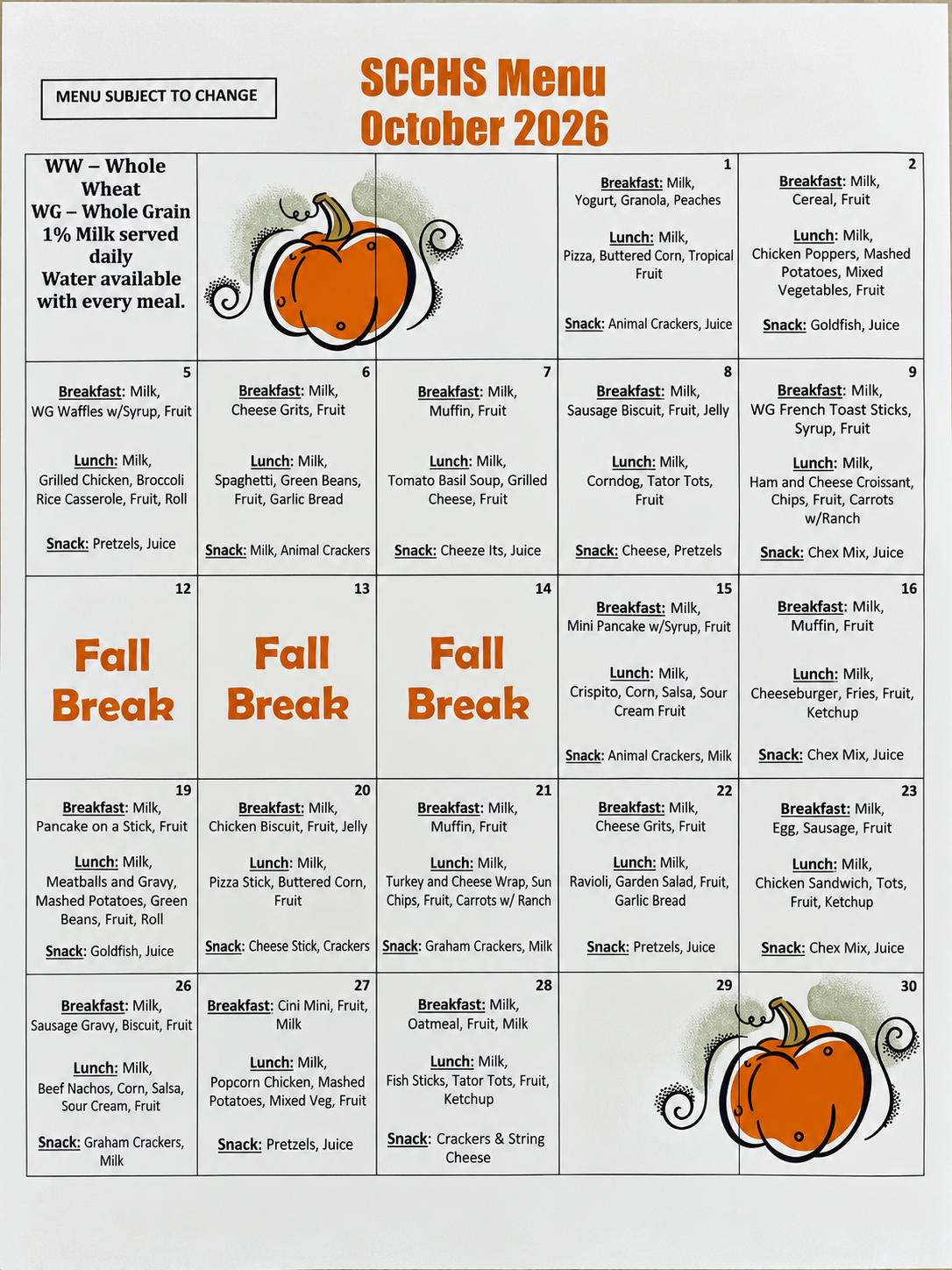 Sept Menu