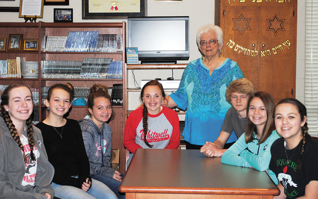 Student tour guides with Mrs. Linda Hooper