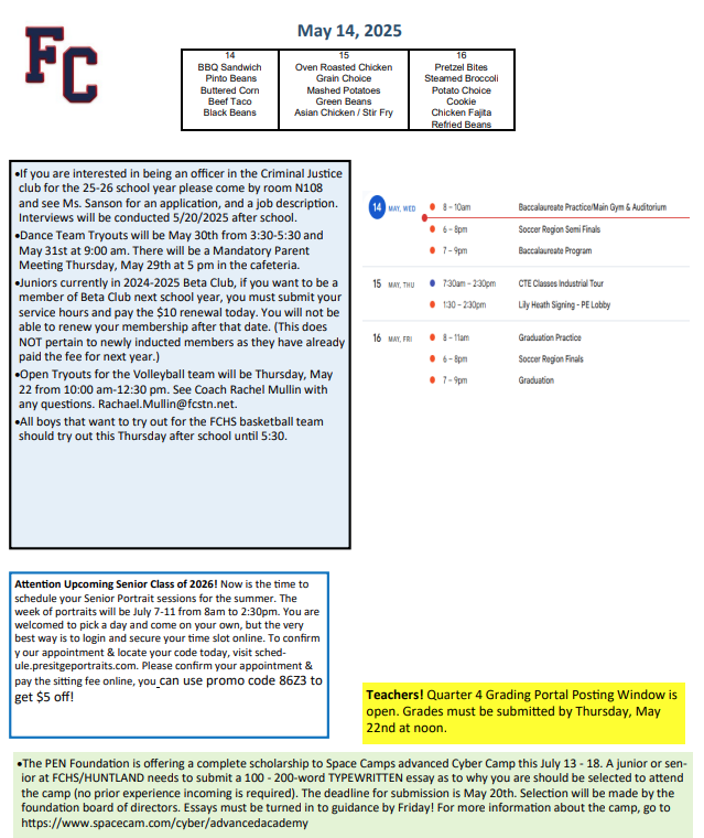 Announcement Sheet