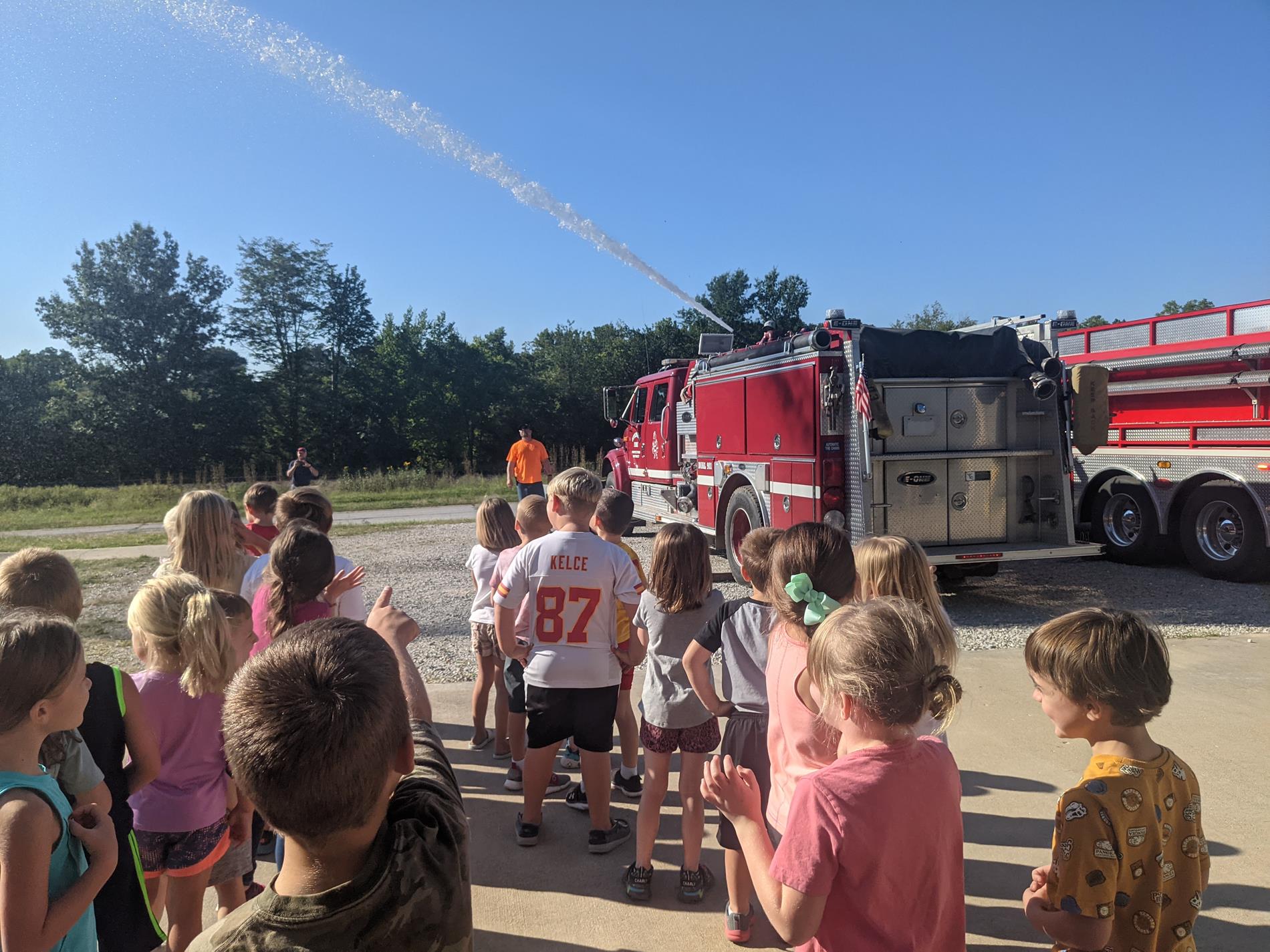 Spraying water from the hose!