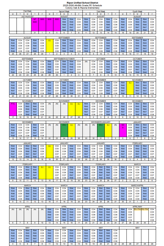 Ripona PE Calendar