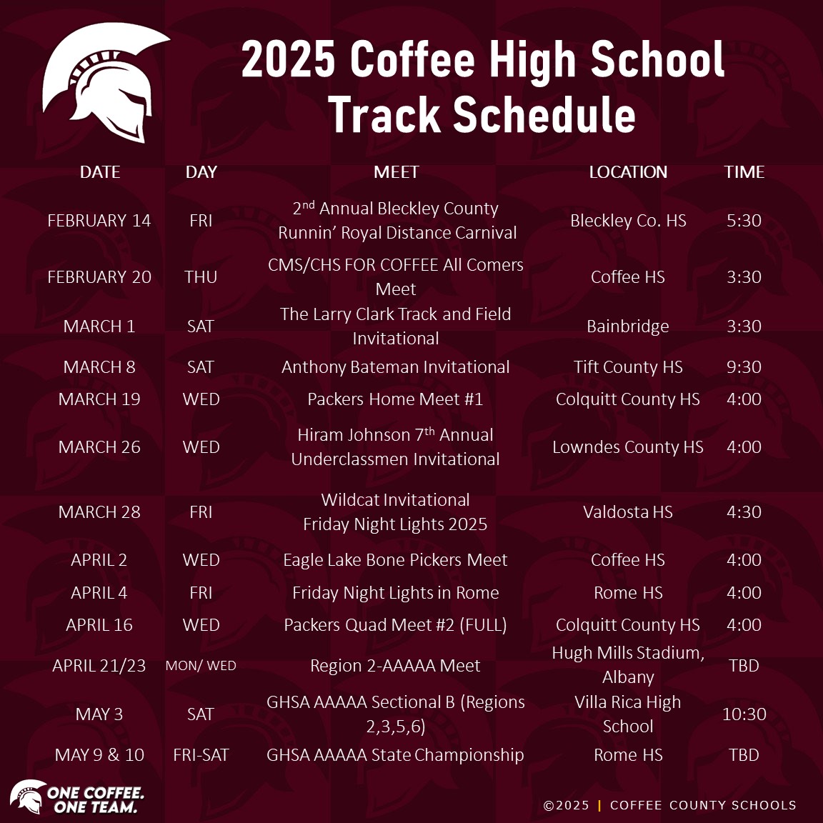 2025 CHS Track Schedule