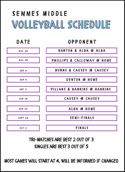 Volleyball schedule