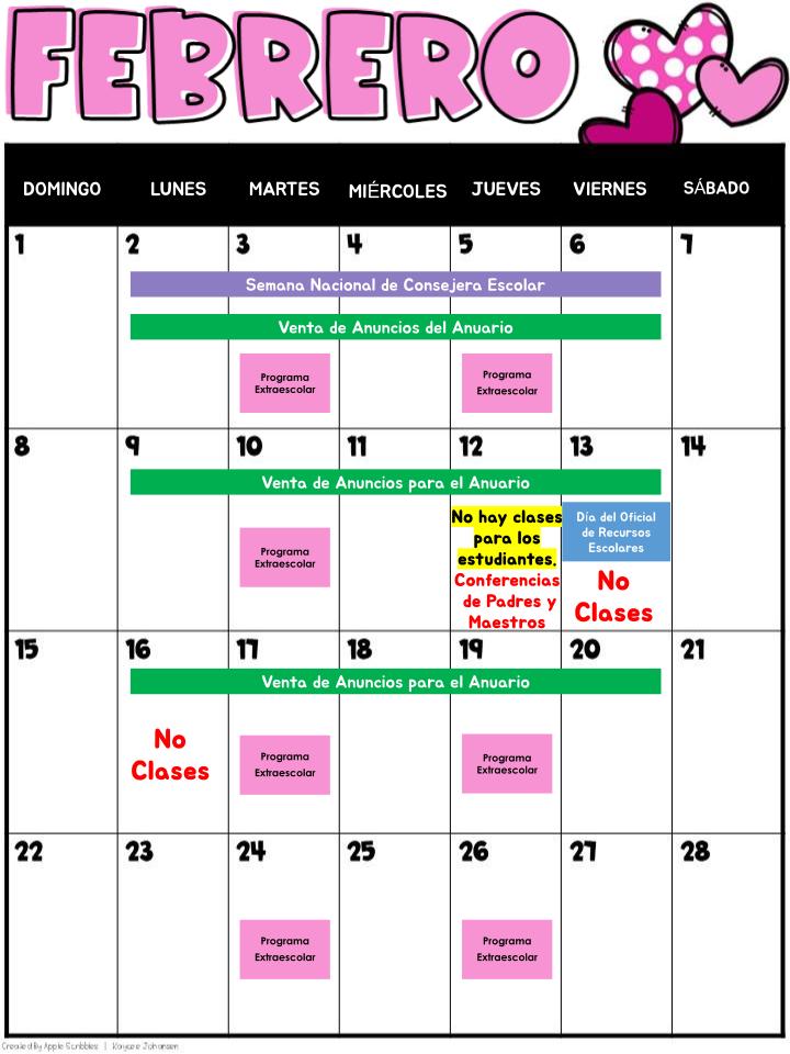 FEBRUARY CALENDAR (SPANISH)