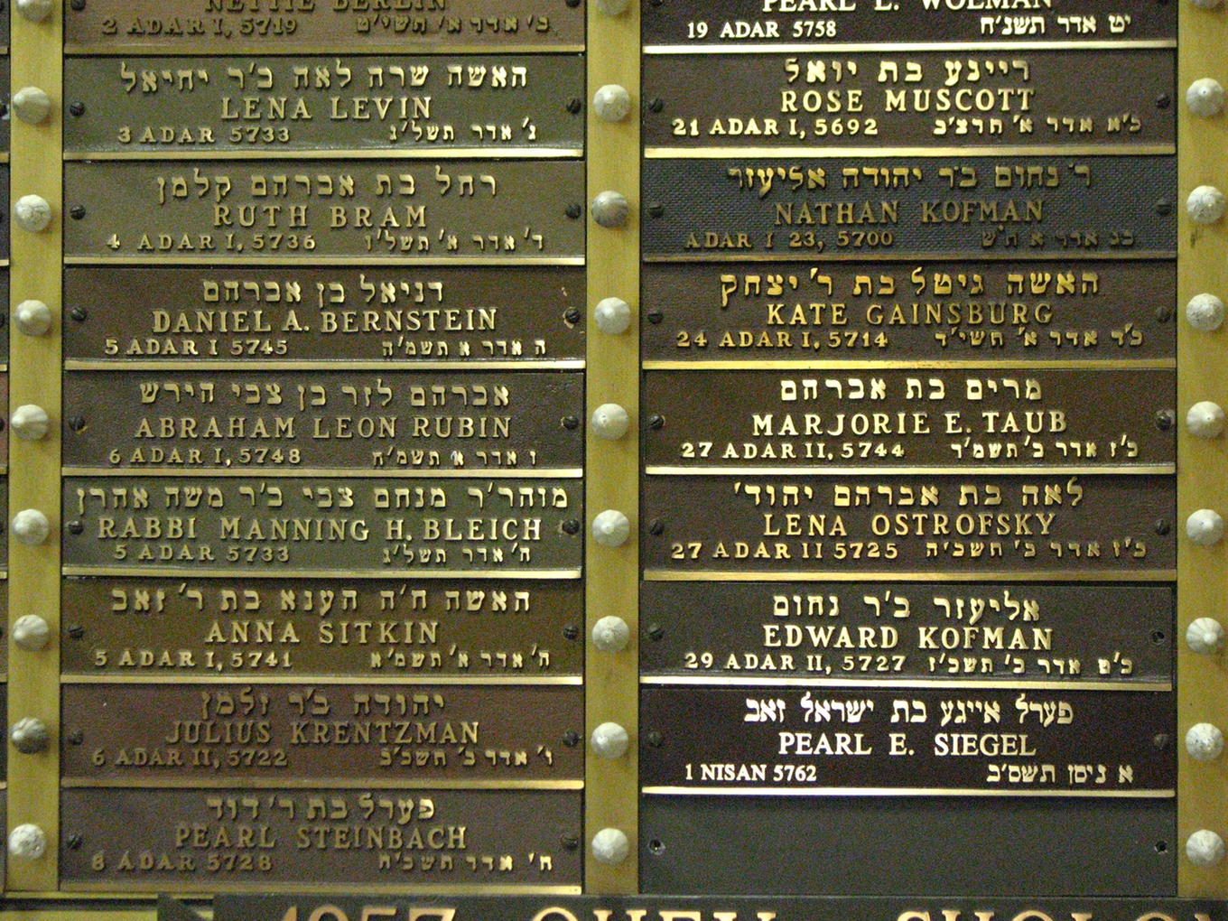 memorial board with names