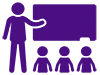 clipart of teacher pointing to a whiteboard with 3 students watching