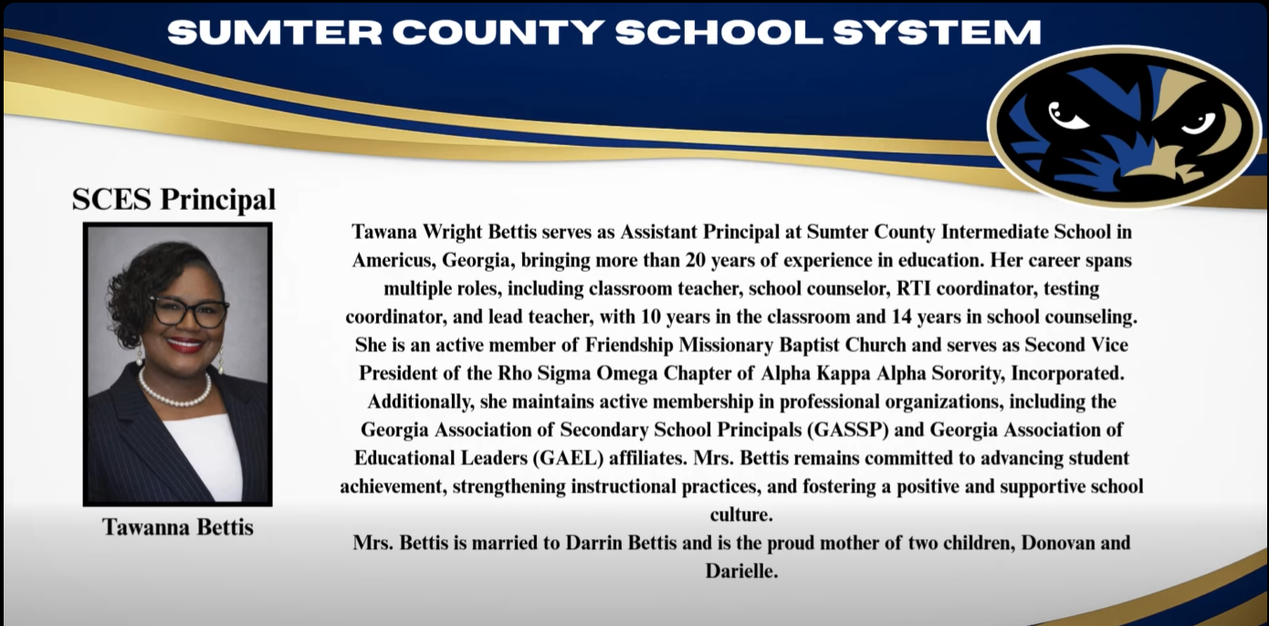 Mrs. Bettis, Principal of Sumter County Elementary School 