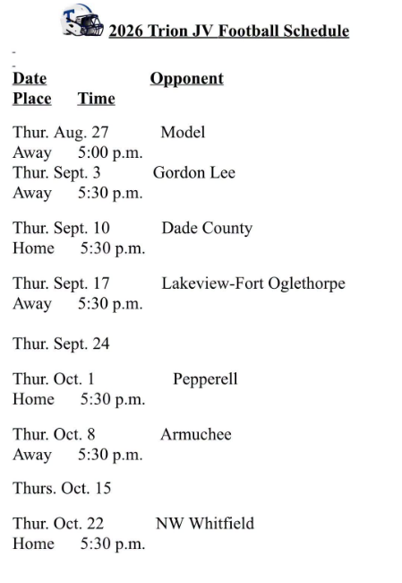 JV FOOTBALL SCHEDULE