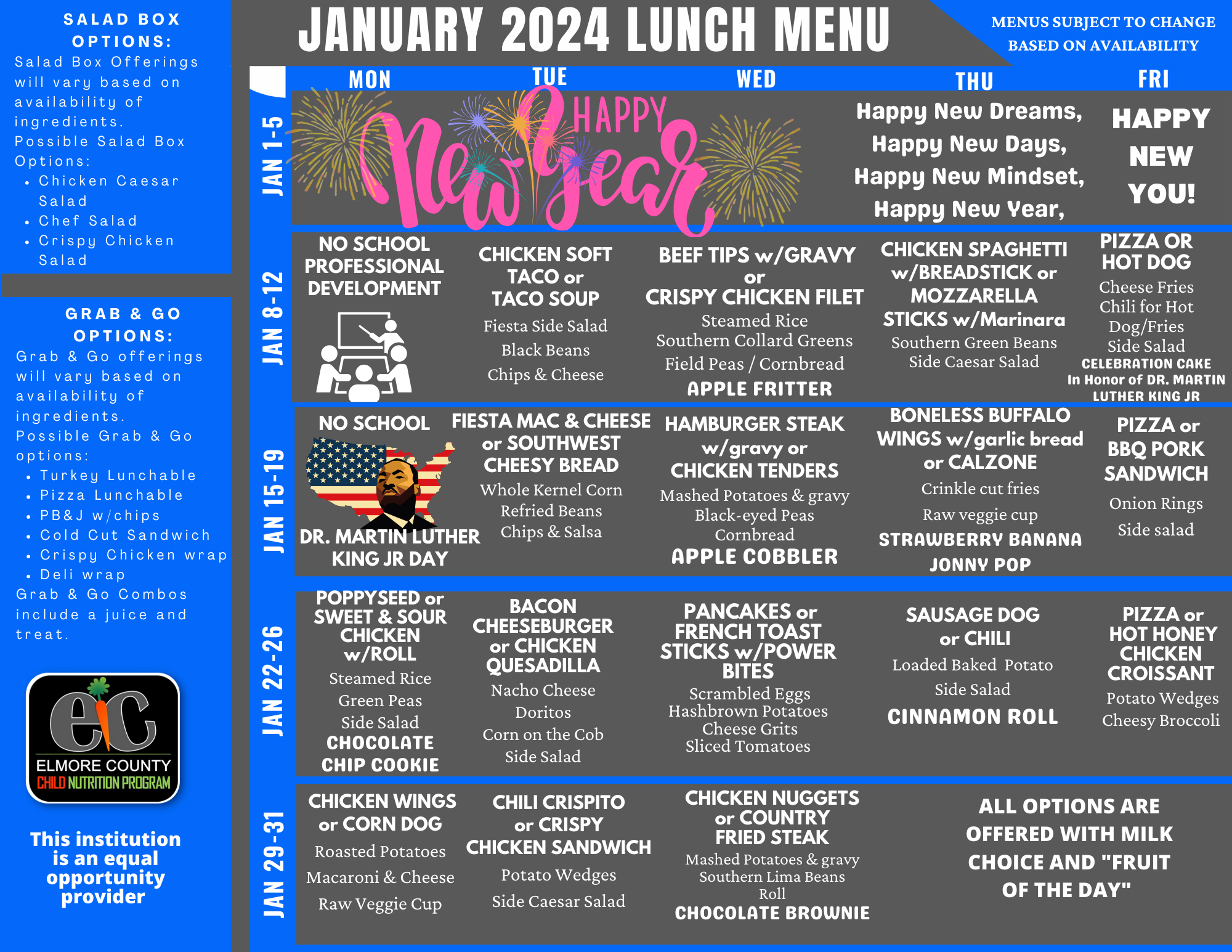 January 2024 Lunch Menu