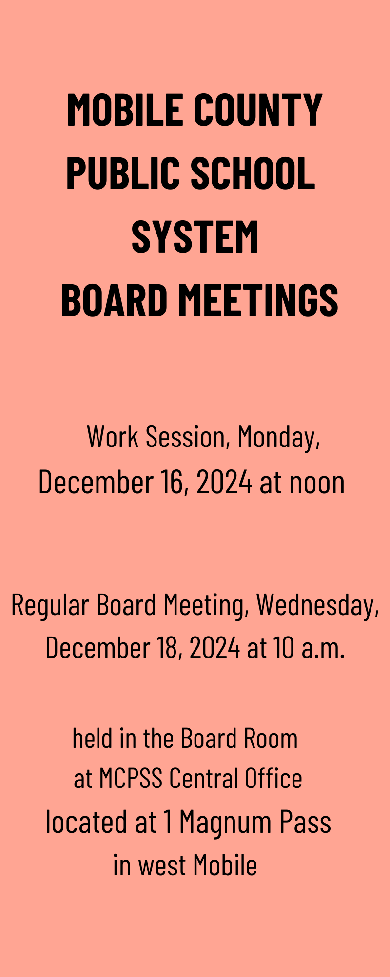 MCPSS December Board Meeting Info