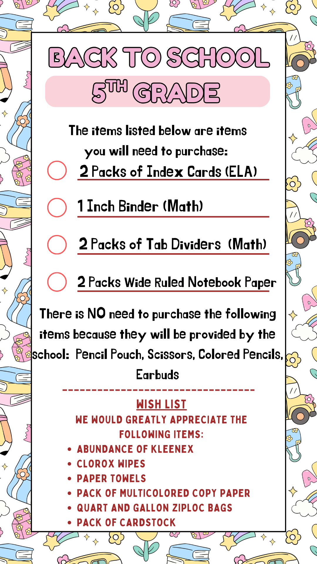 2026-2027 Supply List