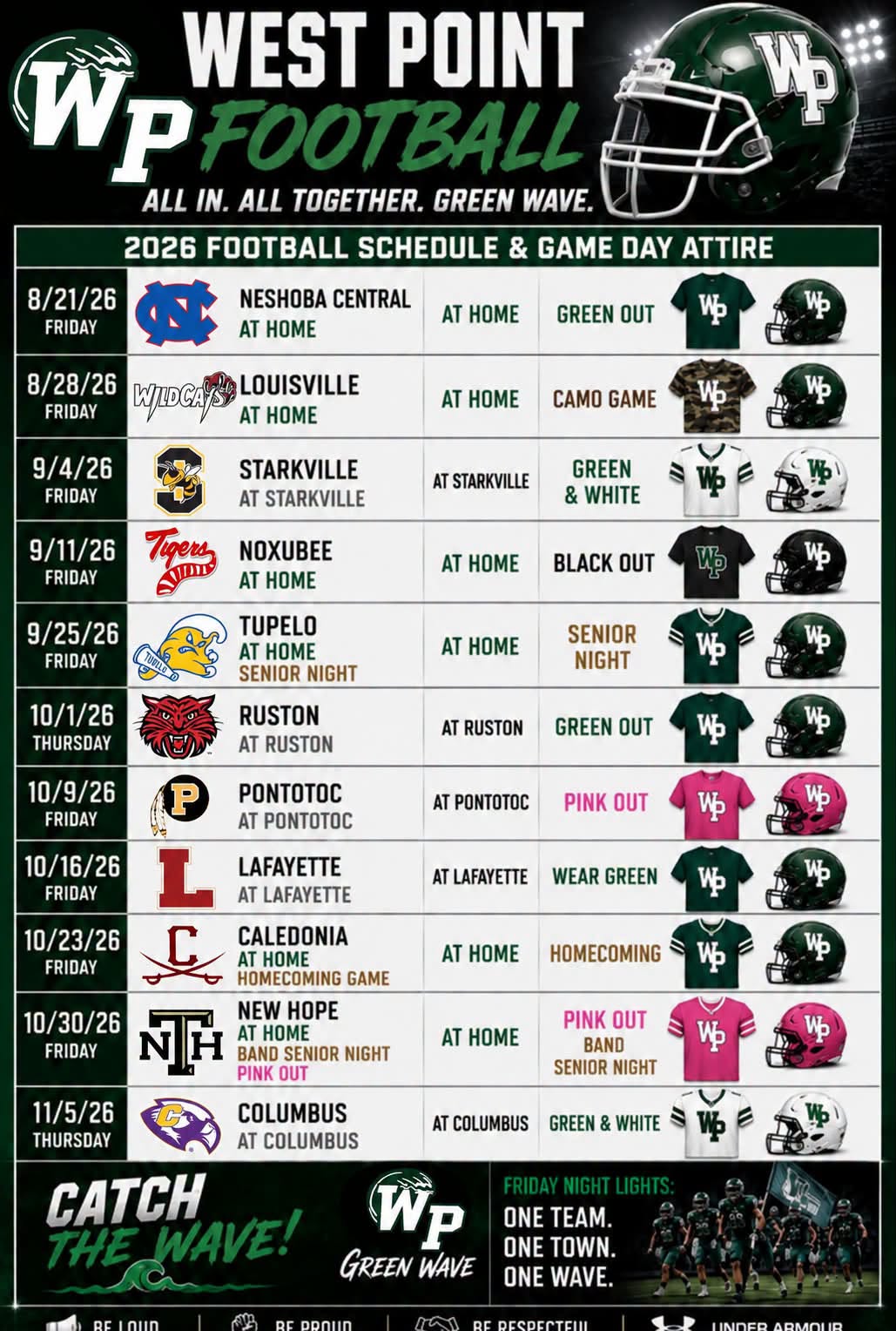 2026 West Point Green Wave Football Schedule and Game Day Attire