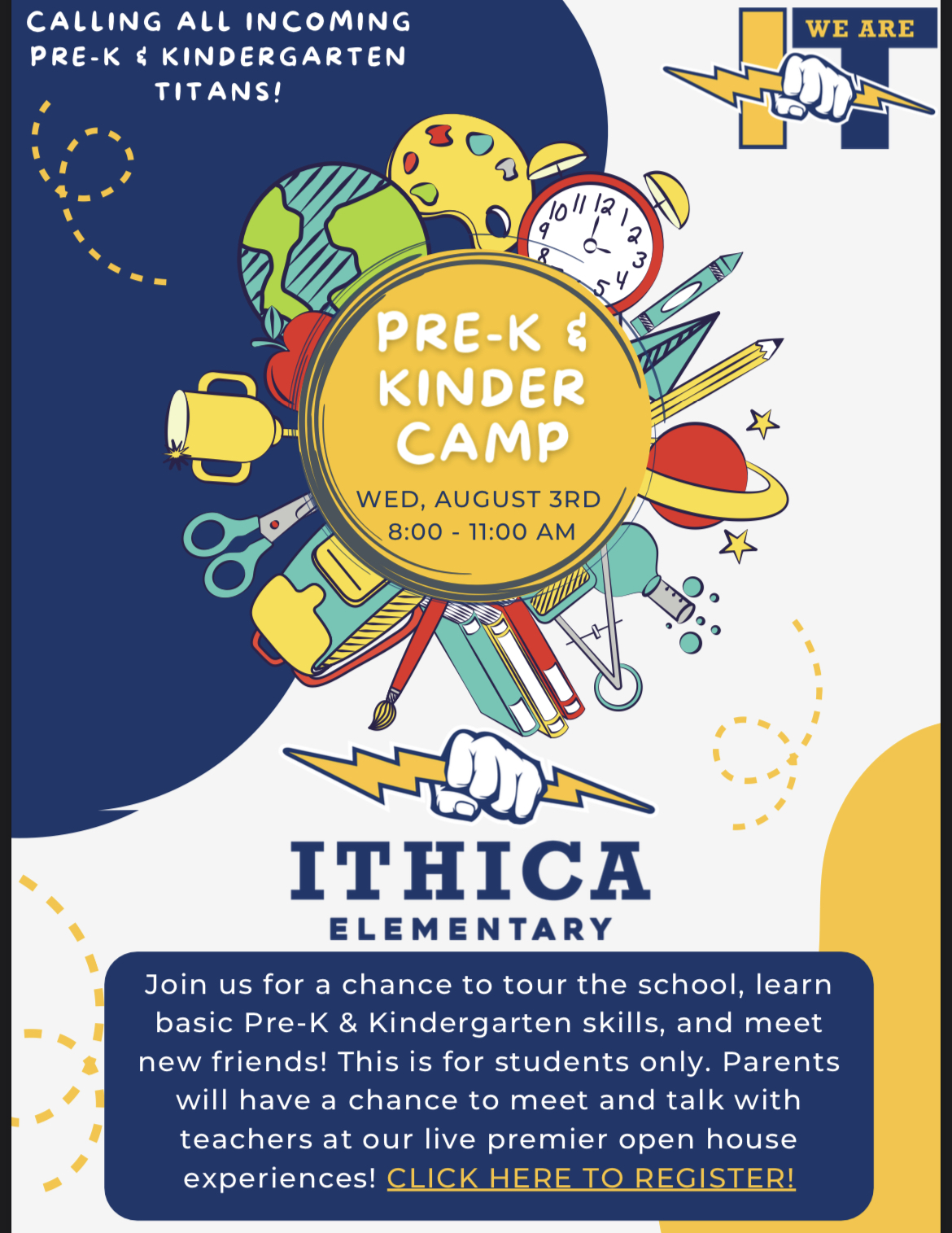 prek and kindergarten camp on August 3rd. click here to register