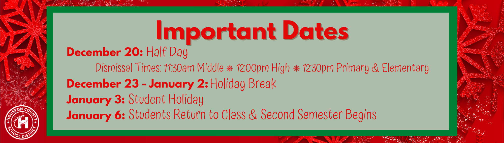 Christmas Break Dates