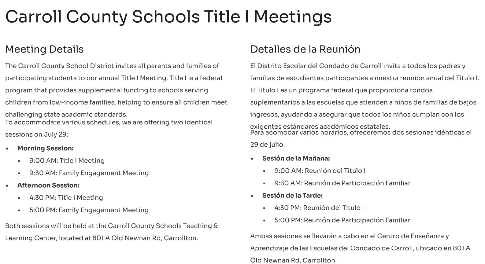 CCS Title I Meeting
