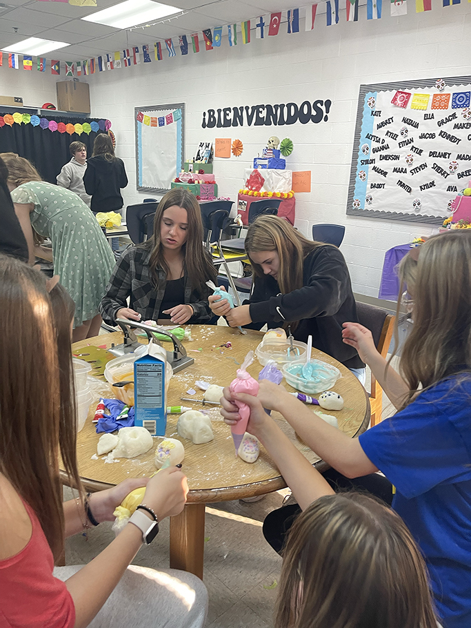 Students working on their altar