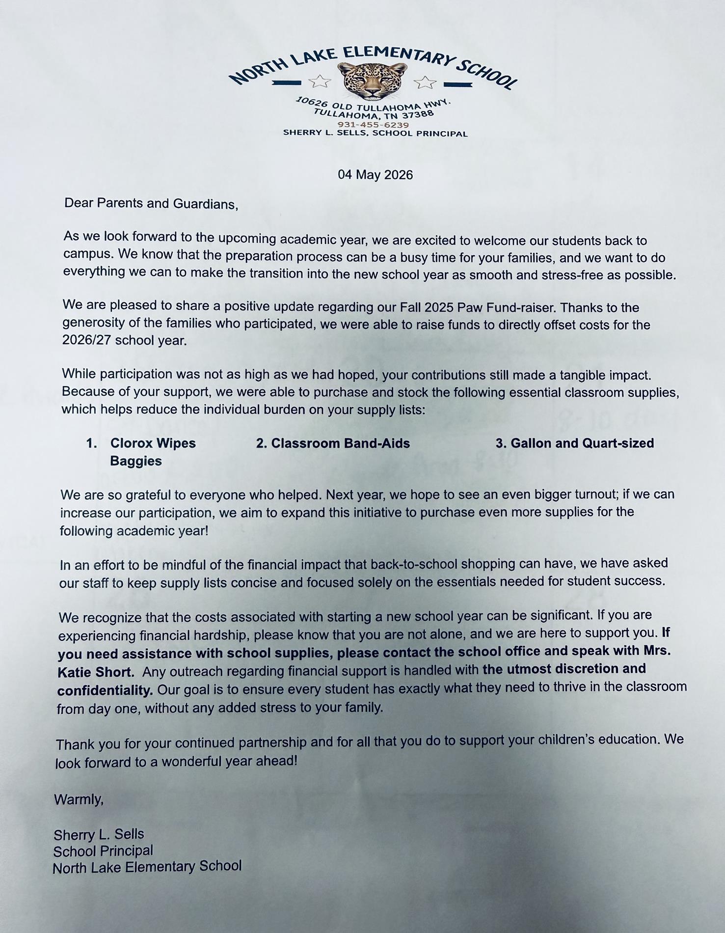 2026-2027 Supply List Letter