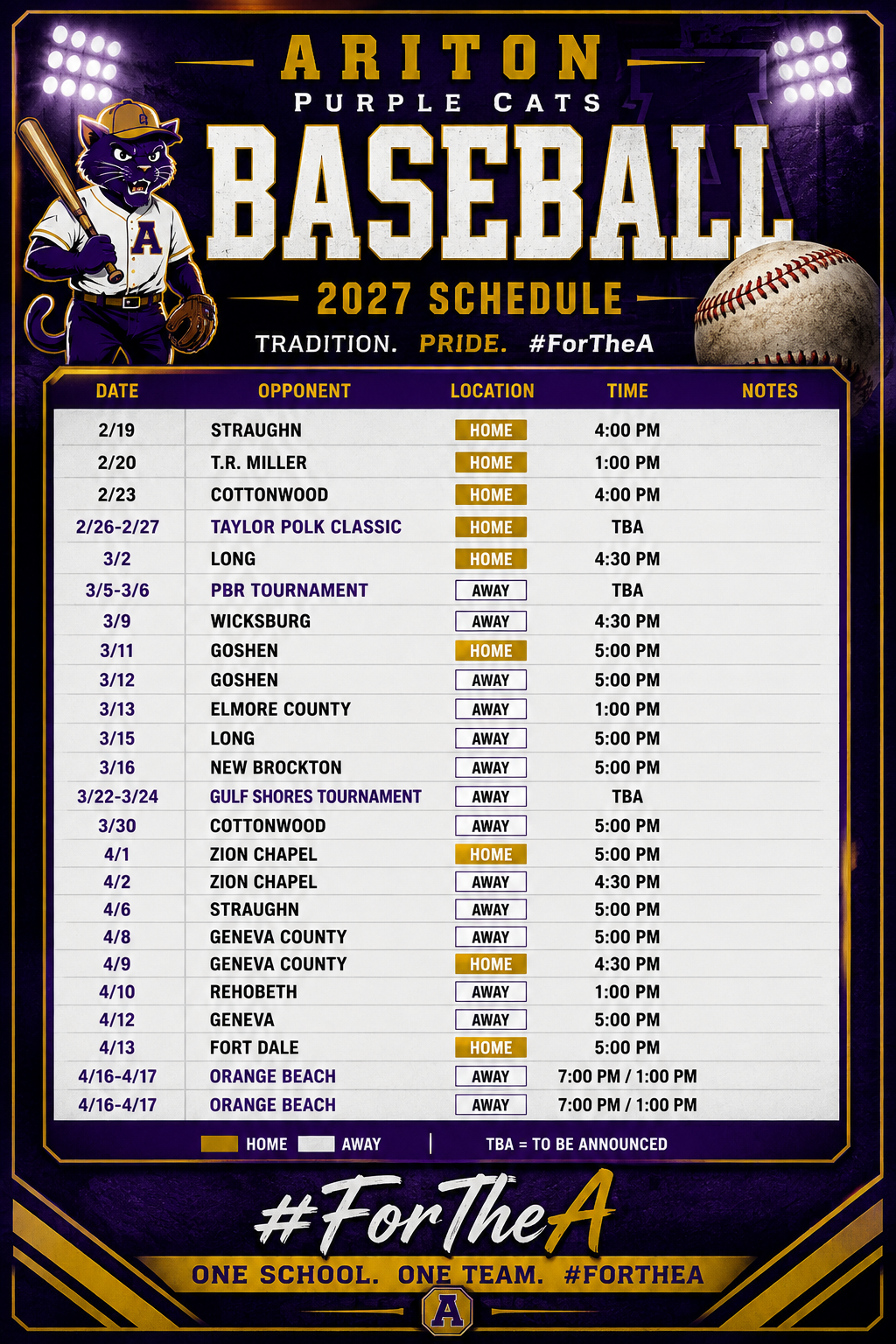 varsity baseball 2026 schedule