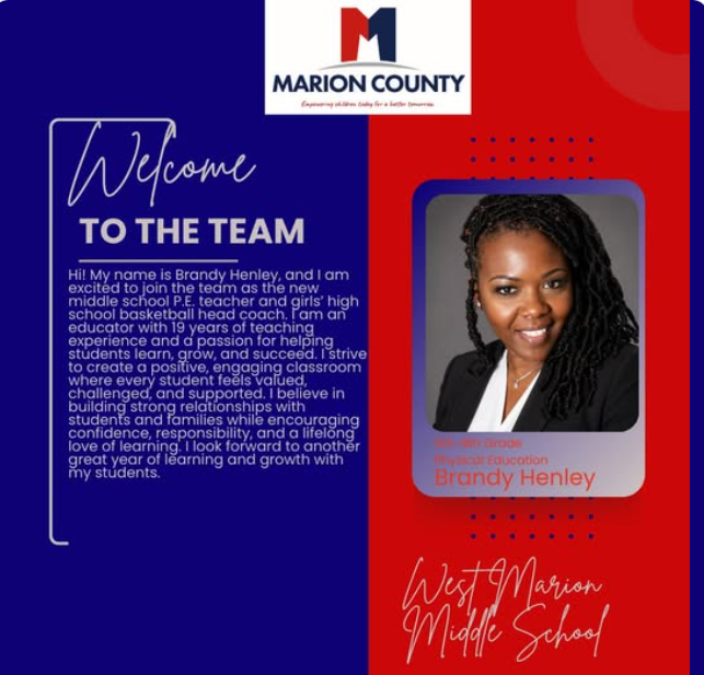 Welcome Ms. Henley, PE & HS Girls Basketball