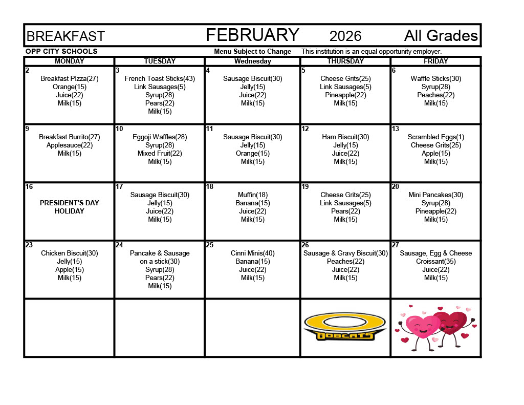 Breakfast Menu February 2026