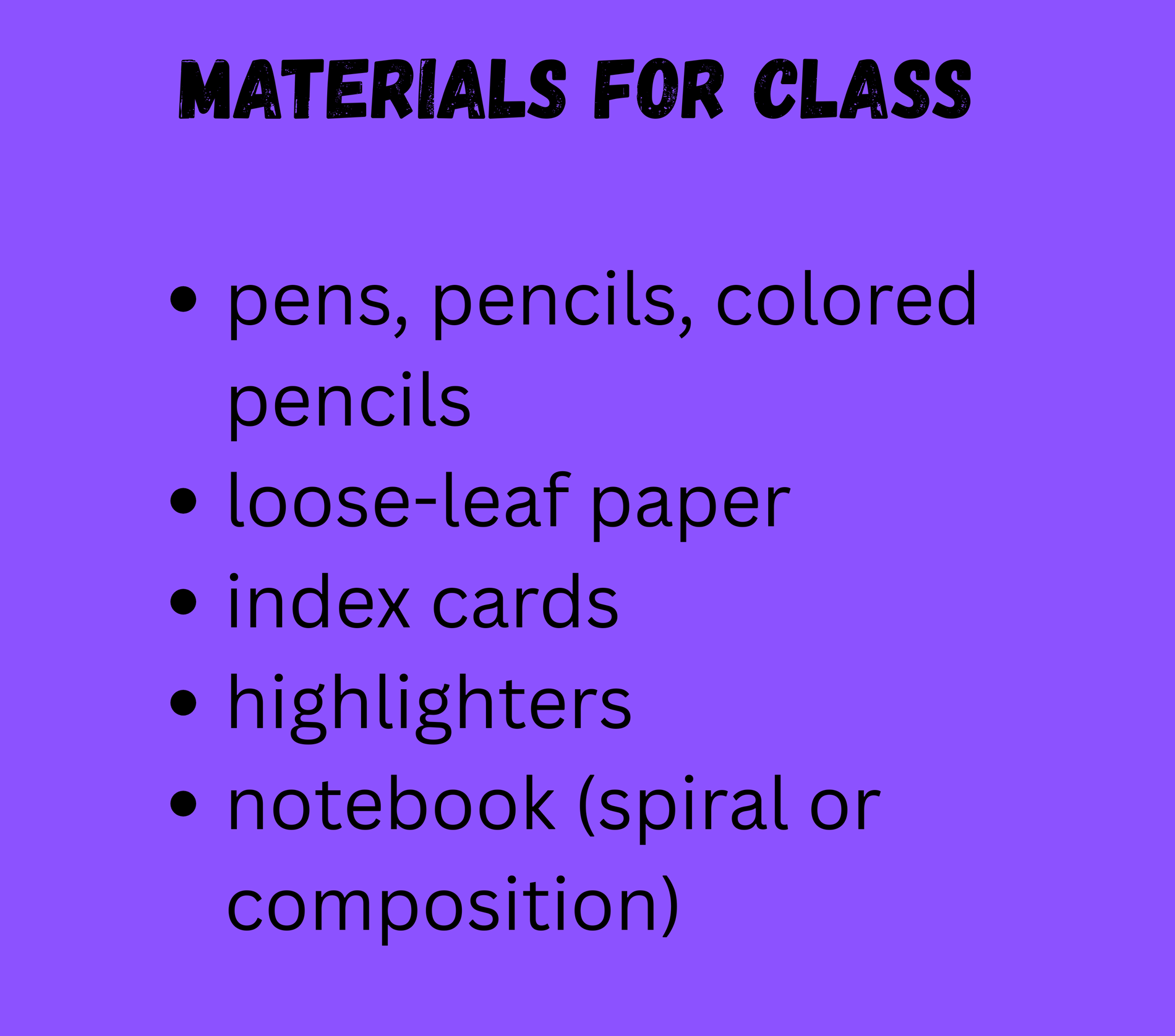 Materials for Class