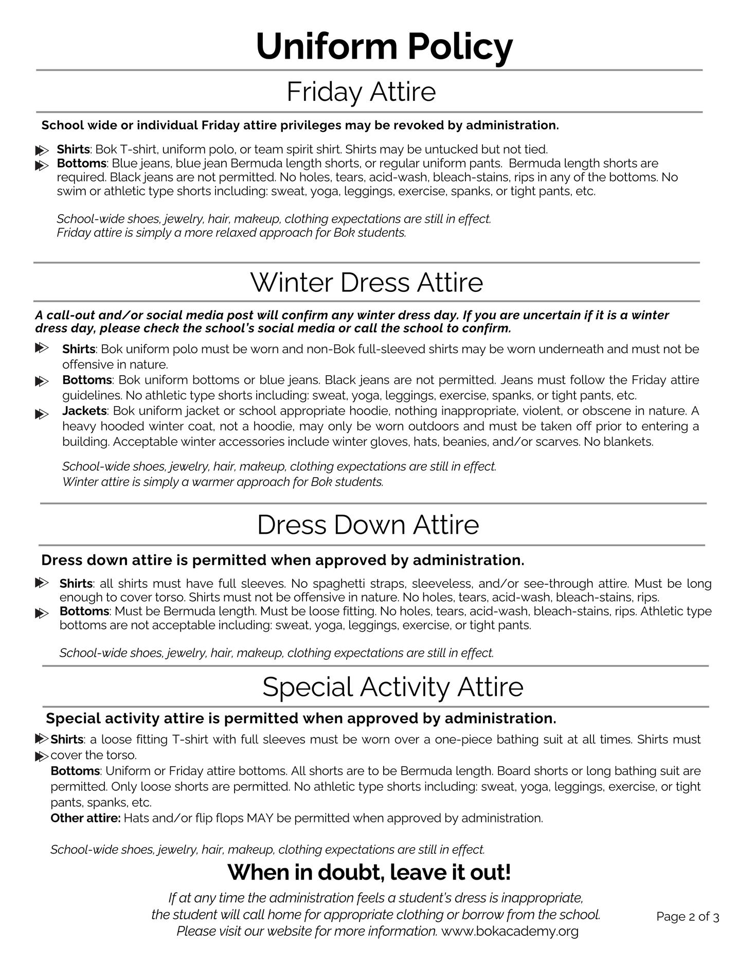 Uniform information, please call the school