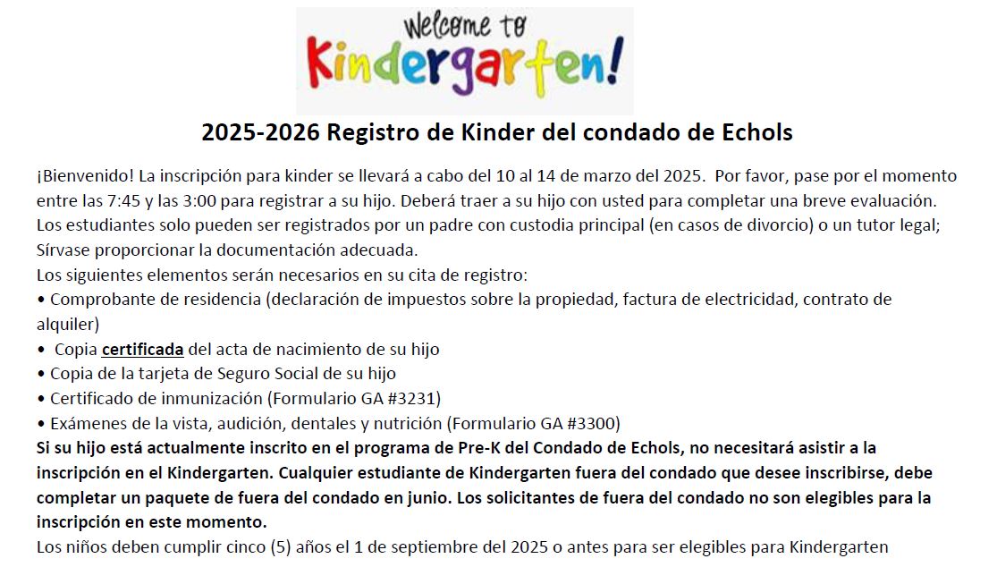 Kindergarten Registration in Spanish