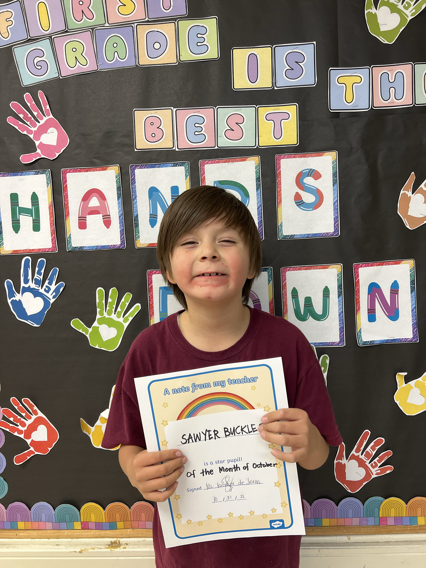 Sawyer Buckles is the Student of the Month of October