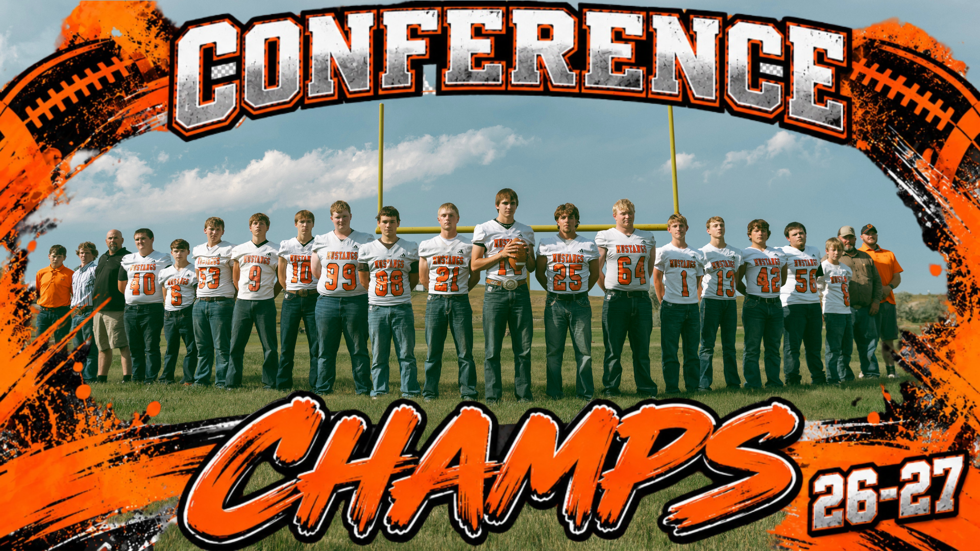 football background with team picture Conference Champs 26-27