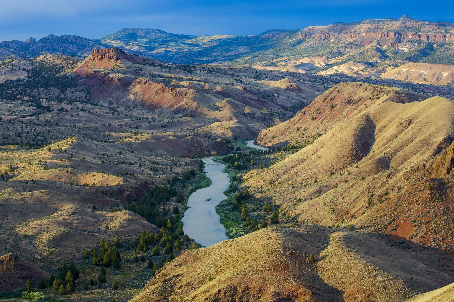 Overhead view of John Day Valley showing John Day River and landscape